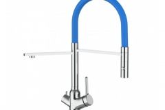 grifo de cocina 3 vias cromado y azul
