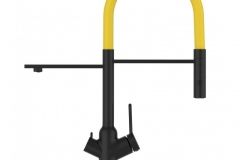 grifo de cocina 3 vias, amarillo y negro mate