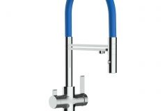 grifo de cocina 3 vias azul y cromado