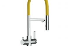grifo de cocina 3 vias cromado y amarillo