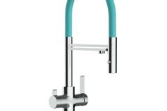 grifo de cocina 3 vias cromado y turquesa