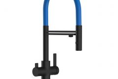 grifo cocina 3 vias negro mate y azul