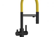 grifo de cocina 3 vias negro mate y amarillo