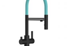 grifo cocina 3 vias negro mate y turquesa