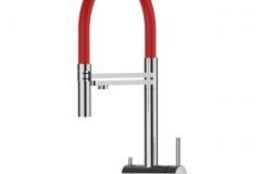 Grifo de Cocina 3 Vías, Acero Inoxidable Macizo, Pulido y Rojo