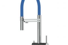 Grifo de Cocina 3 Vías, Acero Inoxidable Macizo, Pulido y Azul