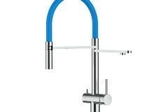 Grifo de Cocina 3 Vías, Acero Inoxidable Macizo, Pulido y Azul Claro