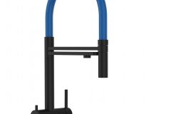 Grifo de Cocina 3 Vías , Acero Inoxidable Macizo, Negro Mate y Azul