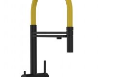 Grifo de Cocina 3 Vías, Acero Inoxidable Macizo, Negro Mate y Amarillo