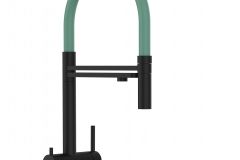 Grifo de Cocina 3 Vías, Acero Inoxidable Macizo Negro Mate y Turquesa