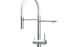 Grifo de Cocina 3 Vías, Acero Inoxidable Macizo, Cepillado y Blanco