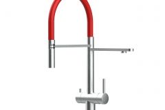 Grifo de Cocina 3 Vías, Acero Inoxidable Macizo, Cepillado y Rojo