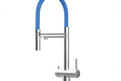 Grifo de Cocina 3 Vías, Acero Inoxidable Macizo, Cepillado y Azul