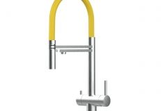Grifo de Cocina 3 Vías, Acero Inoxidable Macizo, Cepillado y Amarillo