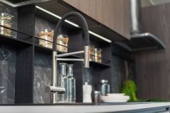 4638-3-Wege-Wasserhahn-Edelstahl-Massiv-Kuchenarmatur-schwenkbarer-Auslauf-und-abnehmbarer-2-strahl-Handbrause-GeburstetHellblau