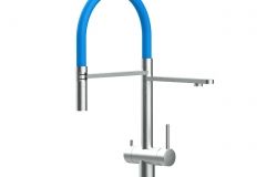 Grifo de Cocina 3 Vías, Acero Inoxidable Macizo, Cepillado y Azul Claro