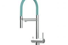 Grifo de Cocina 3 Vías, Acero Inoxidable Macizo, Cepillado y Turquesa Tiffany