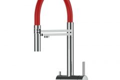 Grifo de Cocina 3 Vías, Acero Inox Macizo, Pulido y Rojo – Versión corta 45CM