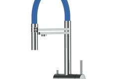 Grifo de Cocina 3 Vías, Acero Inox Macizo, Pulido y Azul – Versión corta 45CM