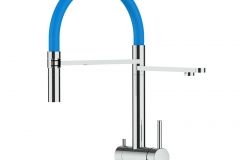 Grifo de Cocina 3 Vías, Acero Inoxidable Macizo, Pulido y Azul Claro – Versión corta 45C