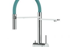 Grifo de Cocina 3 Vías, Acero Inoxidable Macizo, Pulido y Turquesa Tiffany – Versión corta 45CM