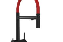 Grifo de Cocina 3 Vías in Acero Inox Macizo, Negro Mate y Rojo, Versión corta 45cm