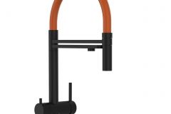 Grifo de Cocina 3 Vías en Acero Inoxidable, Negro Mate y Naranja,Versión corta 45 cm