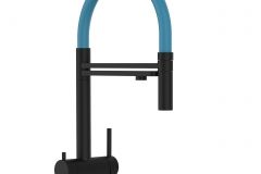 Grifo de Cocina 3 Vías, Acero Inoxidable Macizo, Negro Mate y Azul Claro, Versión corta 45cm