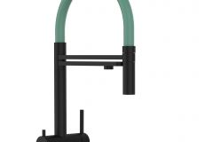 Grifo de Cocina 3 Vías in Acero Inoxidable Macizo negro mate y turquesa version 45cm