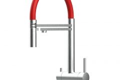 Grifo de Cocina 3 Vías, Acero Inox Macizo, Cepillado y Rojo – Versión corta 45CM