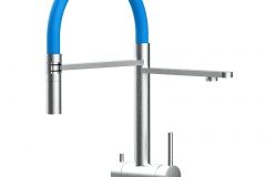 Grifo de Cocina 3 Vías, Acero Inoxidable Macizo, Cepillado y Azul Claro – Versión corta 45CM