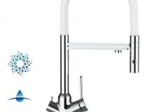 Grifo de Cocina 4 Vías, BOD, con caño giratorio 360° y ducha 2 chorros amovible, Cromado y Blanco