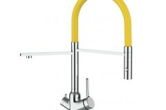 Grifo de Cocina 4 Vías, BOD, con caño giratorio 360° y ducha 2 chorros amovible, Cromado y Amarillo