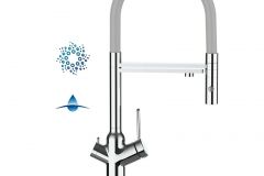Grifo de Cocina 4 Vías, BOD, con caño giratorio 360° y ducha 2 chorros , Cromado y Gris