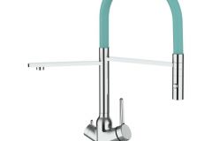 Grifo de Cocina 4 Vías, BOD, con caño giratorio 360° y ducha 2 chorros amovible, Cromado Turquesa Tiffany