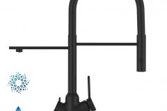 Grifo de Cocina 4 Vías, BOD, con caño giratorio 360° y ducha 2 chorros amovible, Negro Mate y Negro
