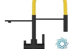 6260-4-Wege-Wasserhahn-Matt-Schwarz-Kuchenarmatur-fur-Trinkwasseranlagen-gelb-schwenkbarer-Auslauf-abnehmbarer-2-strahl-Handbrause-scaled
