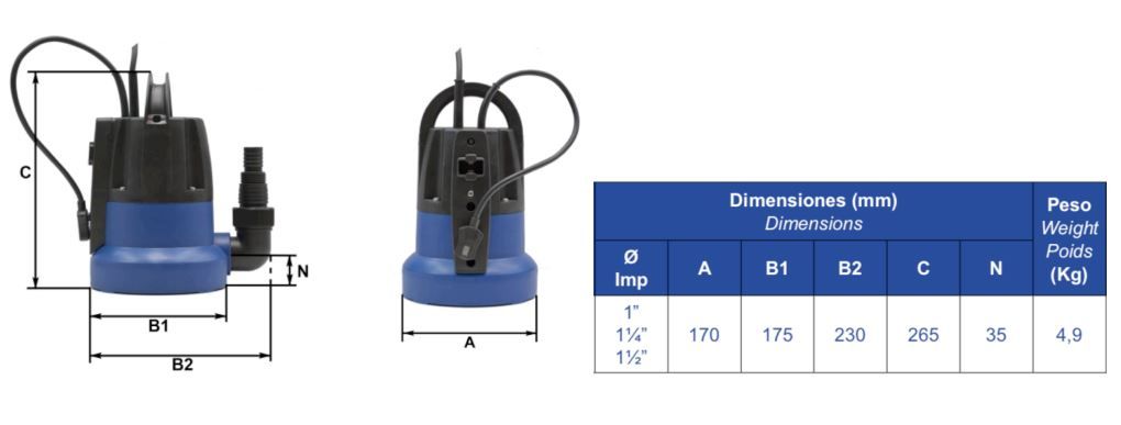 electrobomba sumergible para drenajes medidas