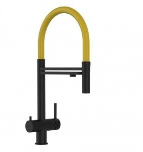 Grifo de Cocina 3 Vías, Acero Inoxidable Macizo, Negro Mate y Amarillo