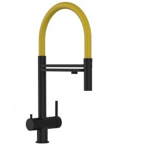 Grifo de Cocina 3 Vías, Acero Inoxidable Macizo, Negro Mate y Amarillo