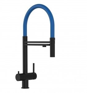 Grifo de Cocina 3 Vías , Acero Inoxidable Macizo, Negro Mate y Azul