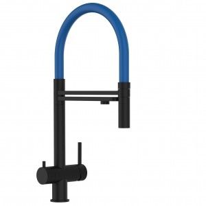 Grifo de Cocina 3 Vías , Acero Inoxidable Macizo, Negro Mate y Azul
