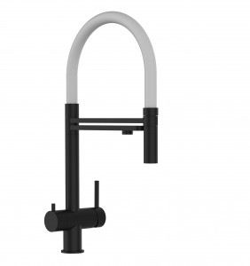 Grifo de Cocina 3 Vías , Acero Inoxidable Macizo Negro Mate y Blanco