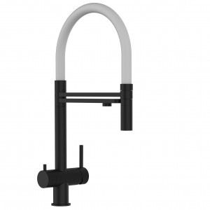 Grifo de Cocina 3 Vías , Acero Inoxidable Macizo Negro Mate y Blanco