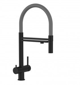 Grifo de Cocina 3 Vías Acero Inoxidable Macizo Negro Mate y Gris