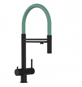 Grifo de Cocina 3 Vías, Acero Inoxidable Macizo Negro Mate y Turquesa