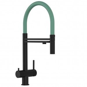 Grifo de Cocina 3 Vías, Acero Inoxidable Macizo Negro Mate y Turquesa