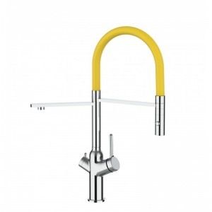 Grifo de Cocina 3 Vías, BOD cromado y amarillo