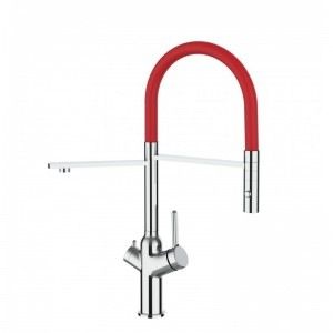 Grifo de Cocina 3 Vías, BOD cromado y rojo