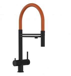 Grifo de Cocina 3 Vías in Acero Inoxidable Macizo Negro Mate y Naranja